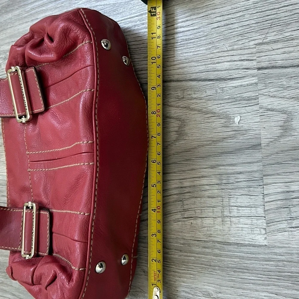 Tignanello Cherry Leather Handbag with Silver Buckle